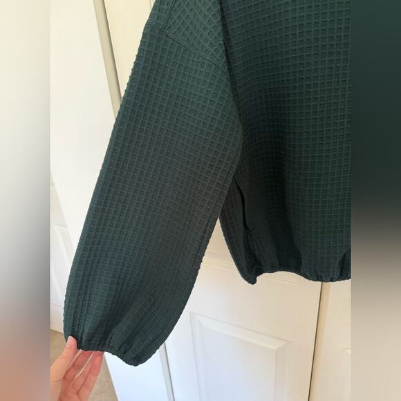 Max Studio Women's Cowl Neck Long Sleeve Waffle Knit Pullover Forest Green XL - Picture 6 of 9